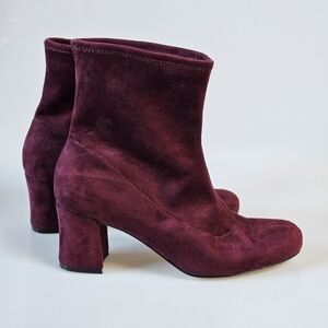 💜 About Arianne Plum Fabric Suede Booties with Chunky Heel - Sz 9.5